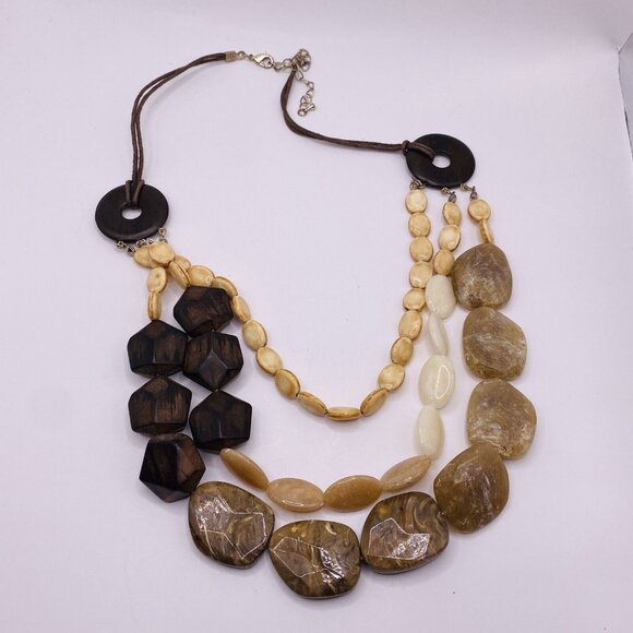 Unbranded Brown Tan Triple Strand Beaded Necklace 18” - Picture 1 of 4
